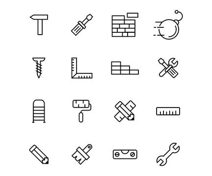 Vector line icon set construction tools. Outline symbol tool engineering de.. Stock Illustration