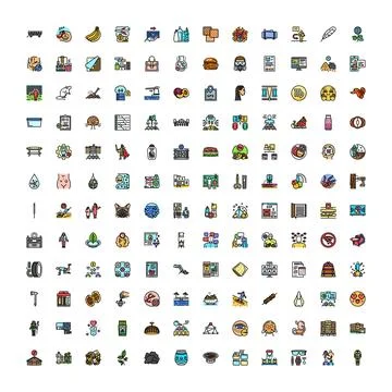 Vector line icon set representing different concepts and themes Illustrazione stock