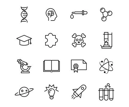 Vector line icon set science. Technology education symbol outline and eleme.. Stockillustratie