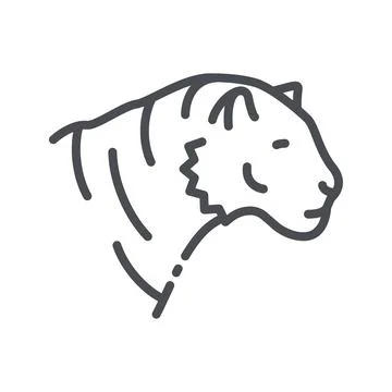 Vector line icon of a tiger head side view isolated Stock Illustration