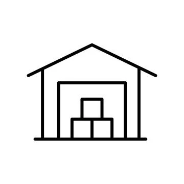 Vector line icon warehouse with parcels for delivery isolated on white back.. Stock Illustration