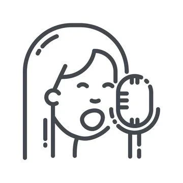 Vector line icon of a woman face in front of microphone Stock Illustration