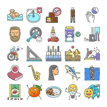 Vector line icons collection representing lifestyle and hobbies Ilustración de archivo