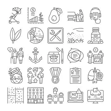 Vector line icons collection for various concepts and themes Stock Illustration