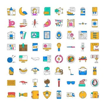 Vector line icons representing daily life and technology Stock Illustration