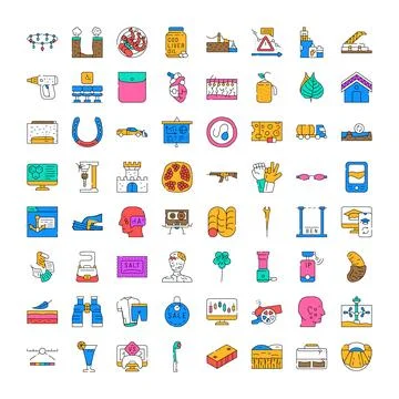 Vector line icons representing diverse objects and concepts 库存插图