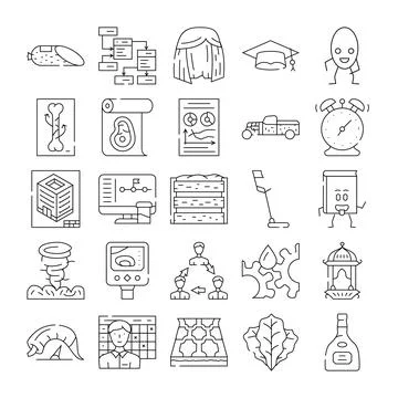 Vector line icons representing various business and education concepts Illustrazione stock