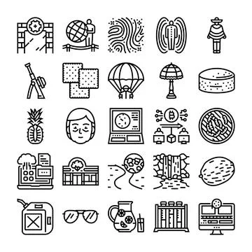 Vector line icons representing various global concepts Stock Illustration