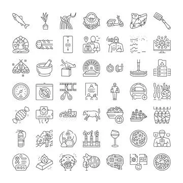 Vector line icons set depicting diverse everyday objects Stock Illustration