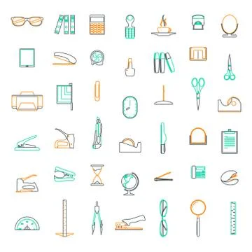 Vector line icons Set in flat design office and business with elements for mo Stock Illustration