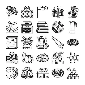 Vector line icons set including industry and business Stock Illustration