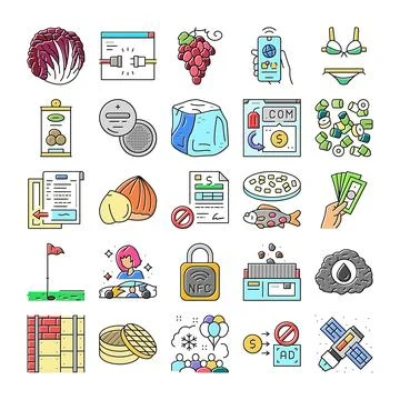 Vector line icons set including food, business and technology Stock Illustration