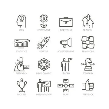 Vector line icons set of startup Stock Illustration