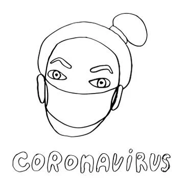 Vector line image of people wearing medical masks protecting themselves from  Stock Illustration