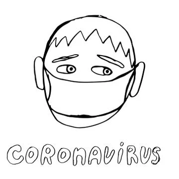 Vector line image of people wearing medical masks protecting themselves from  Stock Illustration