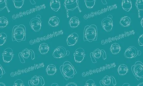Vector line image of people wearing medical masks protecting themselves from  Stock Illustration