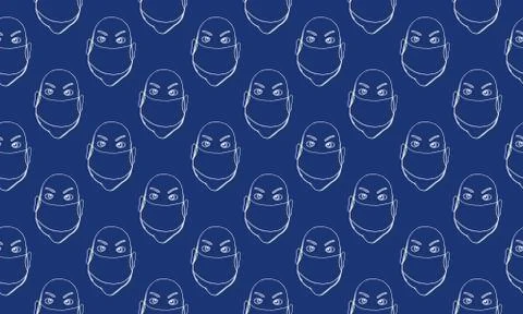 Vector line image of people wearing medical masks protecting themselves from  Stock Illustration