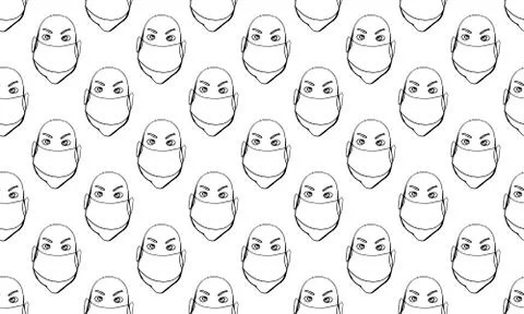Vector line image of people wearing medical masks protecting themselves from  Stock Illustration