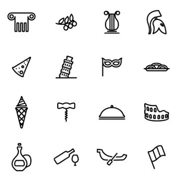 Vector line italian icon set Stock Illustration