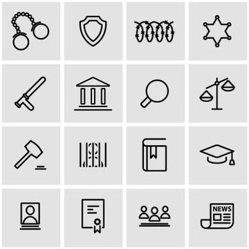 Vector line justice icon set Stock Illustration