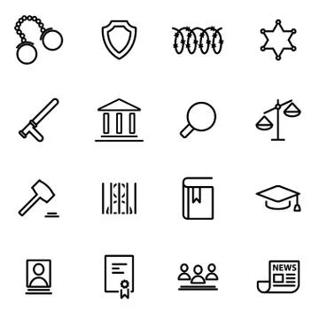 Vector line justice icon set Stock Illustration