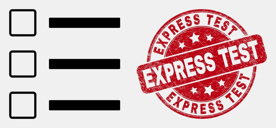 Vector Line List Items Icon and Scratched Express Test Stamp Illustrazione stock