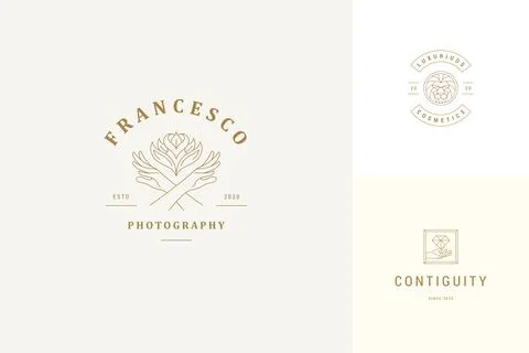 Vector line logos emblems design templates set - female gesture hands and f.. Stock Illustration