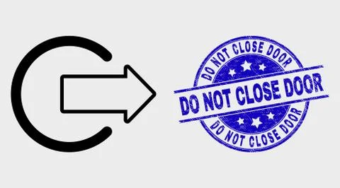 Vector Line Logout Icon and Scratched Do Not Close Door Watermark Stock Illustration