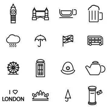 Vector line london icon set Stock Illustration