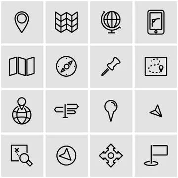 Vector line map icon set Stock Illustration