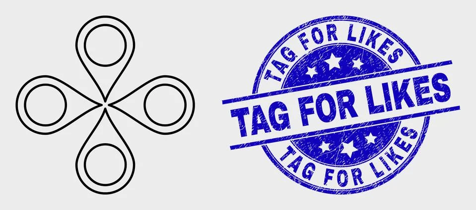 Vector Line Map Markers Icon and Grunge Tag for Likes Seal Stock Illustration
