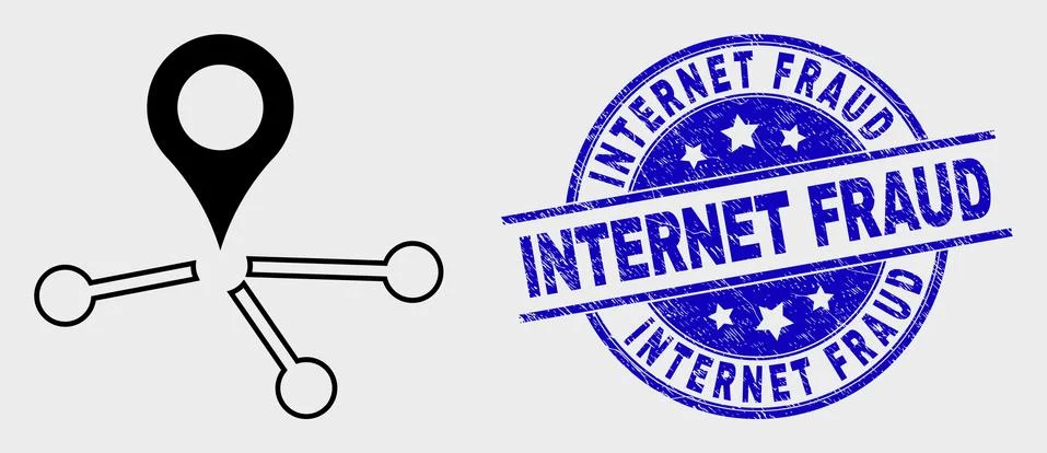 Vector Line Map Pointer Links Icon and Distress Internet Fraud Seal Stock Illustration