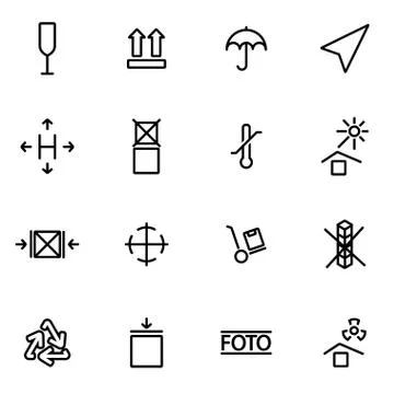 Vector line marking of cargo icon set Stock Illustration