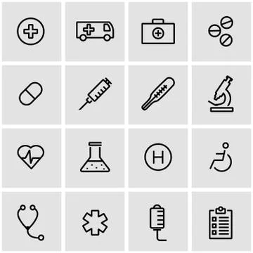 Vector line medical icon set Illustrazione stock