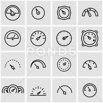 Vector line meter icon set Stock Illustration