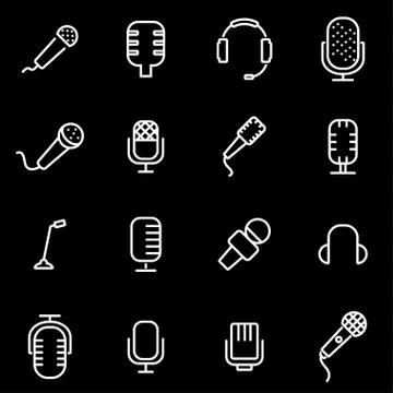 Vector line microphone icon set Illustrazione stock