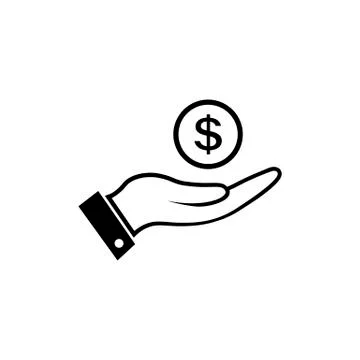 Vector line money in hand icon in black. Stock Illustration