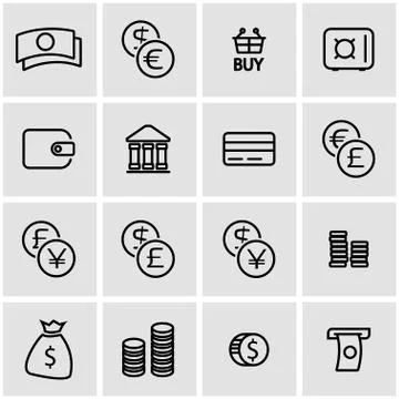 Vector line money icon set Stock Illustration