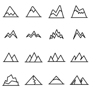 Vector line mountains icon set Stock Illustration