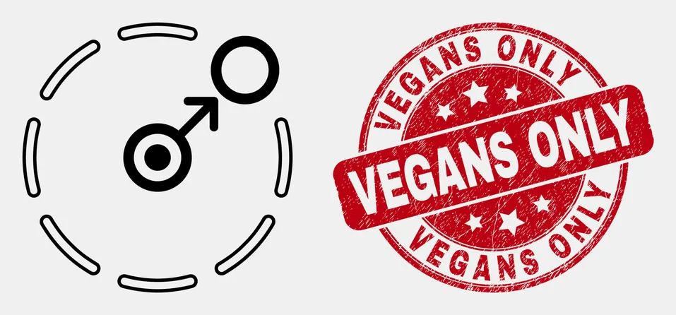 Vector Line Move to Circle Perimeter Icon and Scratched Vegans Only Seal Stock Illustration