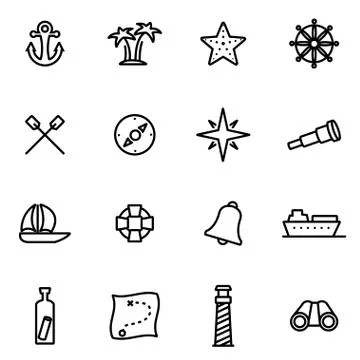 Vector line nautical icon set Stock Illustration