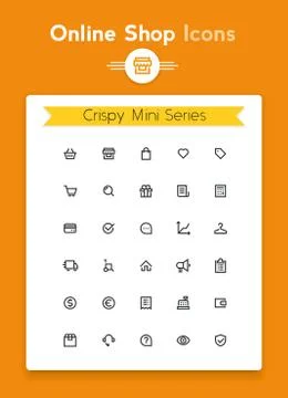 Vector line online web shop and retail tiny icon set. Minimalistic crisp contour Stock Illustration