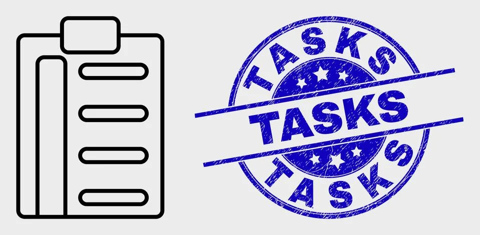 Vector Line Pad List Items Icon and Grunge Tasks Stamp Stock Illustration