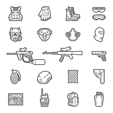 Vector line paintball or airsoft icon set Stock Illustration