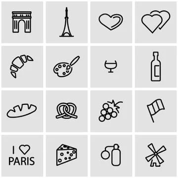 Vector line paris icon set Stock Illustration