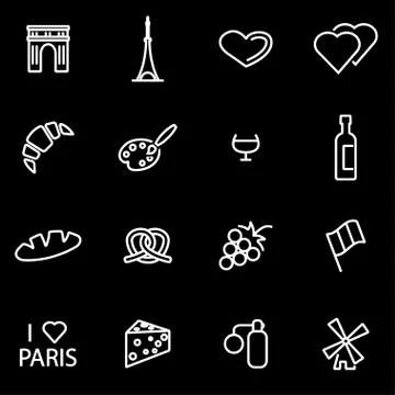 Vector line paris icon set Stock Illustration