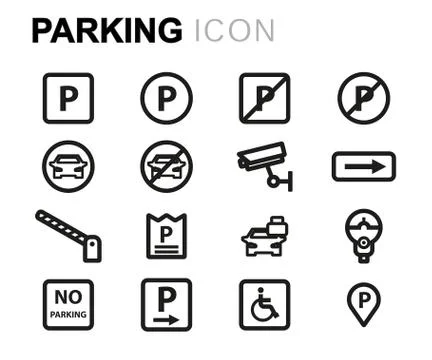 Vector line parking icons set Stock Illustration