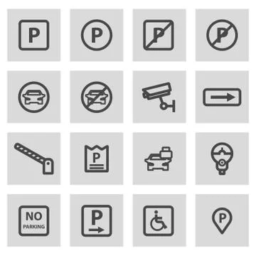 Vector line parking icons set Stock Illustration