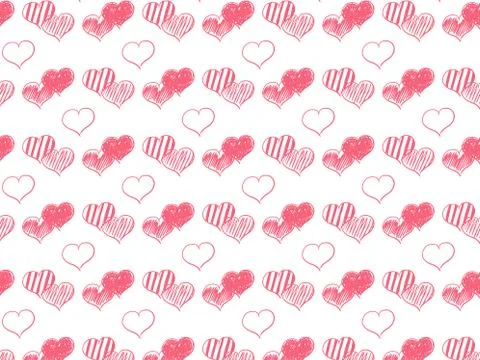 Vector line pattern of hand-drawn red hearts Stock Illustration