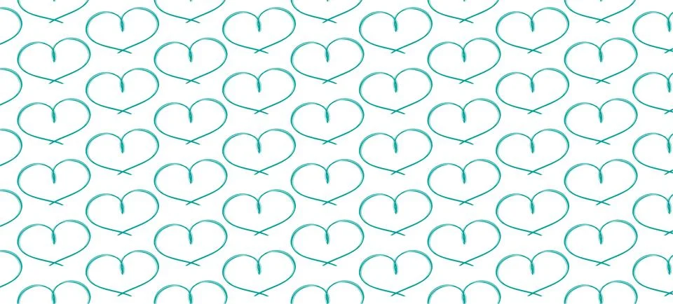 Vector line pattern of hand-drawn green hearts Illustrazione stock